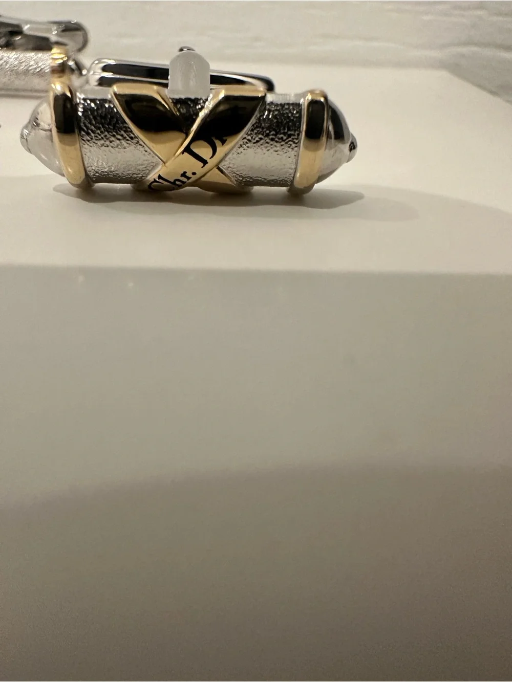 Dior Two-Tone Silver and Gold Cufflinks with Matching Tie Clip